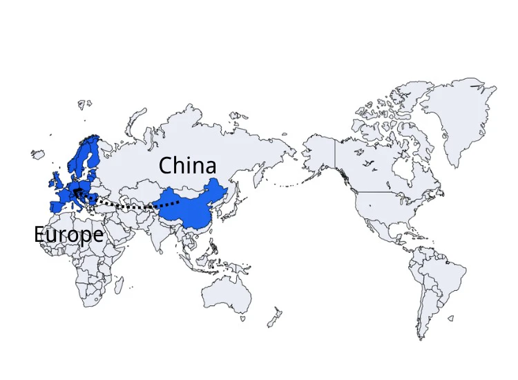 Shipping route from China to Europe map